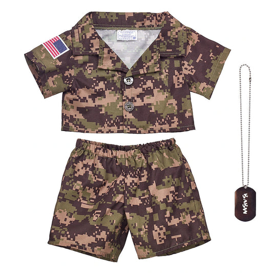 Green Digital Camo Uniform with USA Flag for Stuffed Animals | Build-A-Bear® - US 5715