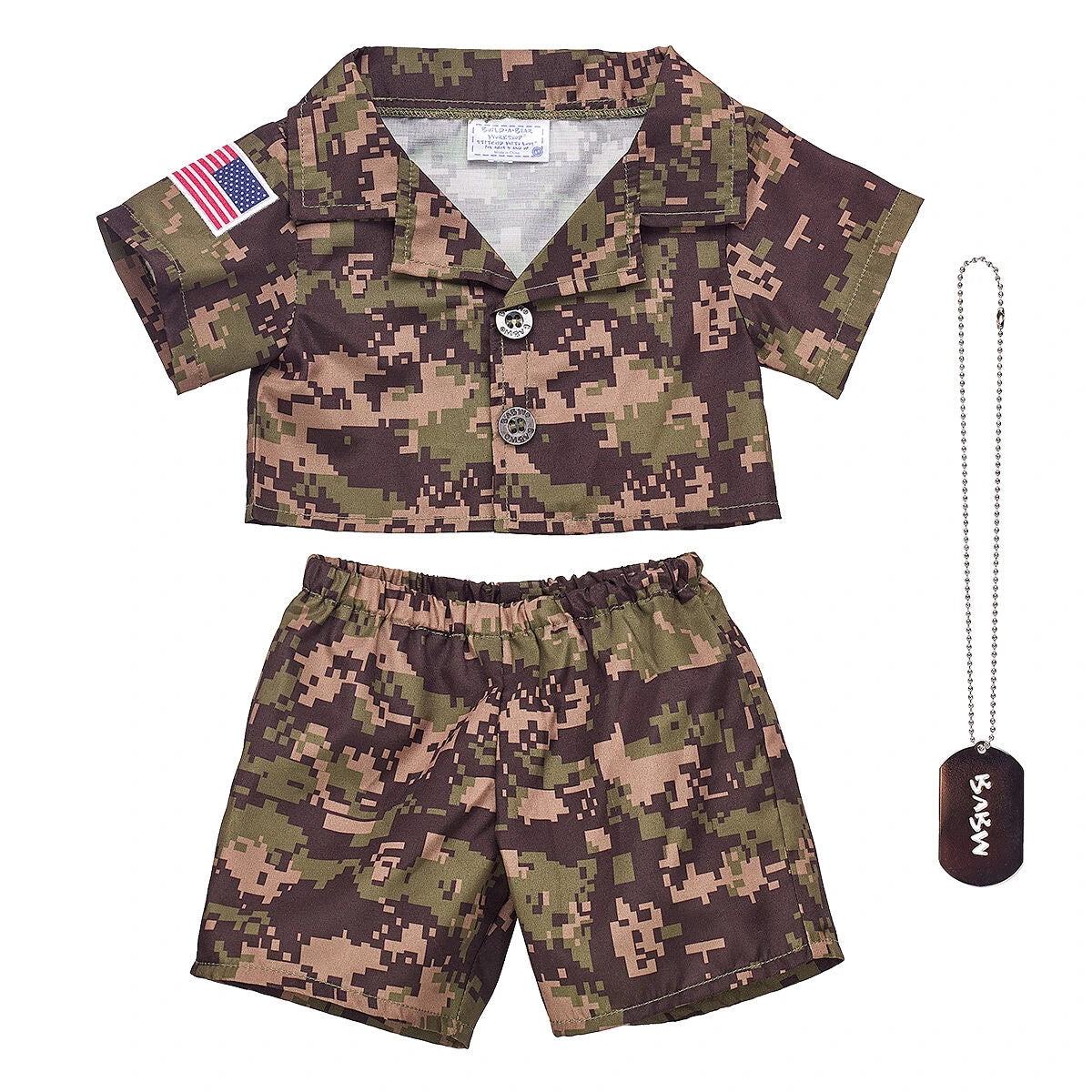 Green Digital Camo Uniform with USA Flag for Stuffed Animals | Build-A-Bear® - US 8689