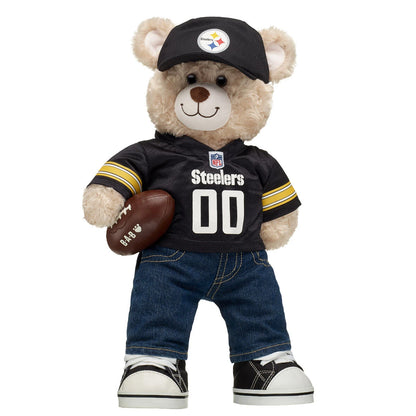 Pittsburgh Steelers Happy Hugs Teddy Bear Hat &amp; Football Set - US 7976